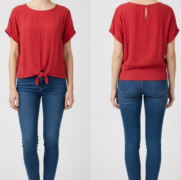 Buffalo David Bitton Tops - Buffalo David Bitton Womens Large Red Cap Sleeve Tie Waist Top 100% Viscose